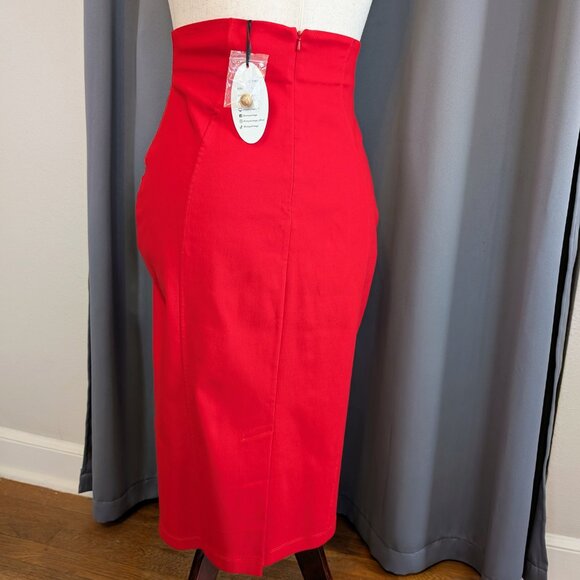red Unique Vintage high waisted nautical pin-up wiggle pencil skirt, size L NWT - Picture 2 of 10
